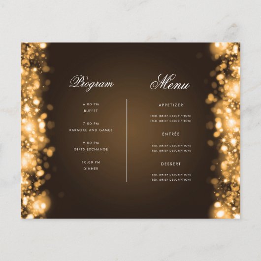 Gold Christmas Lights Invitation Programme et menu (Dos)