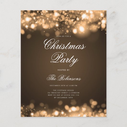 Gold Christmas Lights Invitation Programme et menu (Devant)