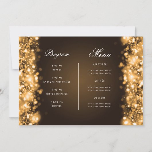 Gold Christmas Lights Invitation Programme et menu (Dos)