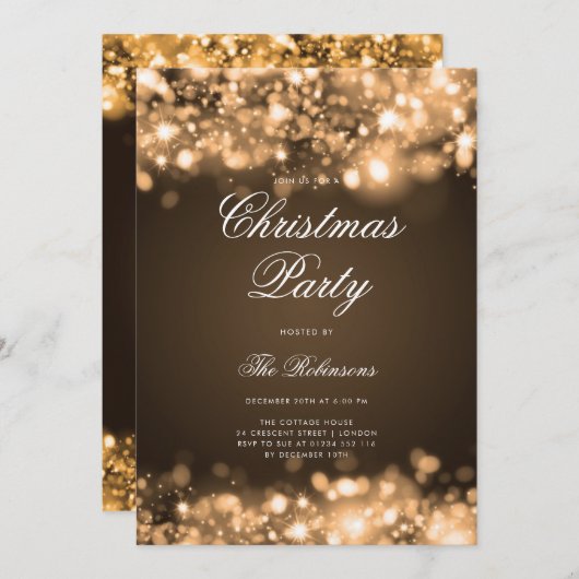 Gold Christmas Lights Invitation Programme et menu (Devant / Derrière)