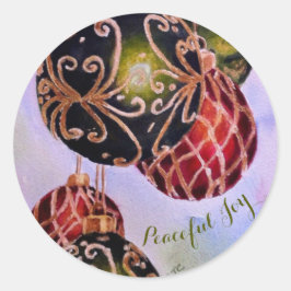 GOLD CHRISTMAS ORNAMENS PEACEFUL JOY RONDE STICKER