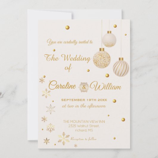 Gold Christmas Ornament  wedding Invitation (Devant)