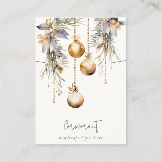 Gold Christmas Pine Ornamenten Ketting Houder Visitekaartje (Voorkant)