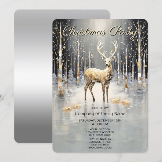 Gold Christmas Reindeer Holiday Party Invitation (Devant / Derrière)