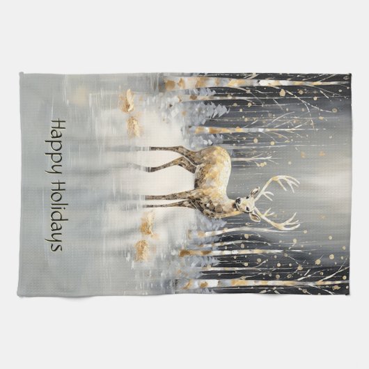 Gold Christmas Reindeer Vacances Serviette de cuis (Horizontal)