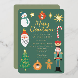 Gold Christmas Things Holiday Santa Family Foto Folie Uitnodiging