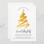 Gold Christmas Tree Fête Invitations (Devant / Derrière)