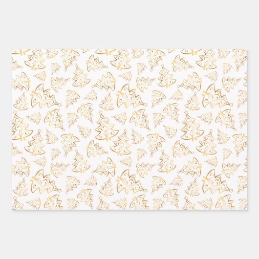 Gold Christmas Trees on Red, Black, White Inpakpapier Vel (Voorkant 3)