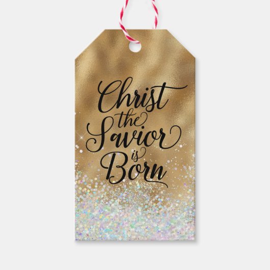 Gold Christus de Savior Christelijke Kerstmis Cadeaulabel (Voorkant)
