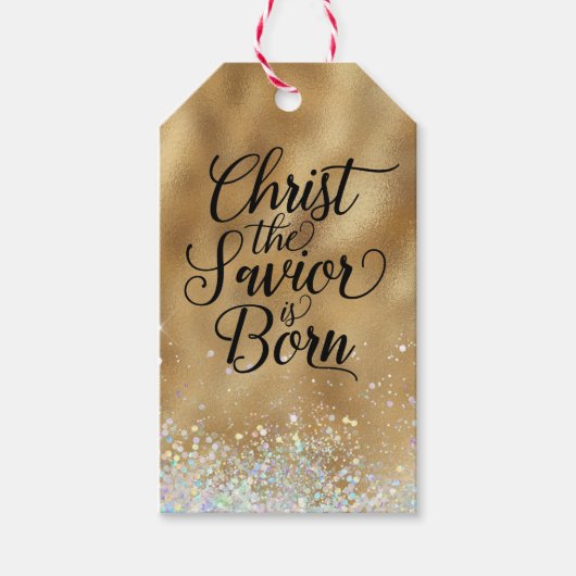 Gold Christus de Savior Christelijke Kerstmis Cadeaulabel (Voorkant)