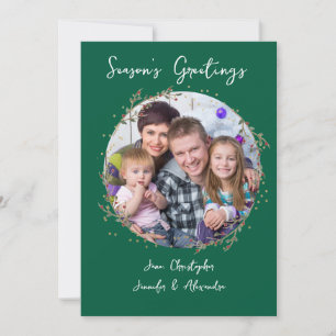 Gold Circle & Green Family Foto Kerst Kaart