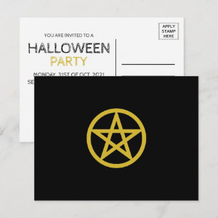 Gold Circled Pentagram, Halloween Party Uitnodiging Briefkaart