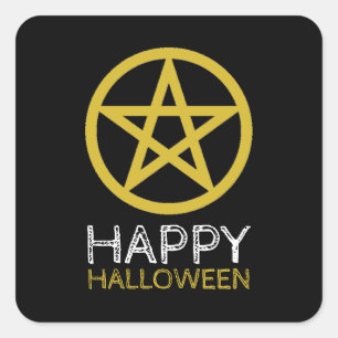 Gold Circled Pentagram, Halloween Vierkante Sticker
