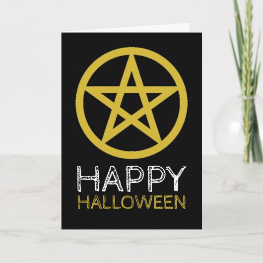 Gold Circled Pentagram, Happy Halloween Kaart (Voorkant)