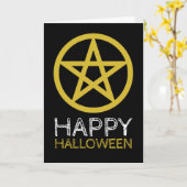 Gold Circled Pentagram, Happy Halloween Kaart (Gele Bloem)