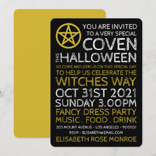 Gold Circled Pentagram, heks Halloween Party Kaart