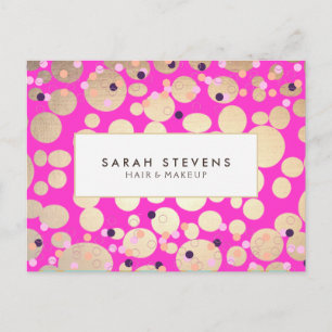 Gold Circles Confetti Beauty Salon Hot Pink Briefkaart