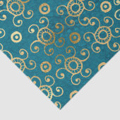 Gold Circles en Swirls op Blauwgroen ontkoppeling Tissuepapier (Detail)