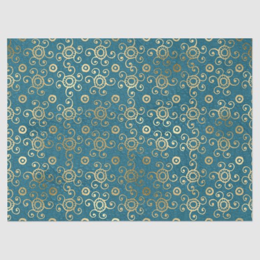 Gold Circles en Swirls op Blauwgroen ontkoppeling Tissuepapier (Voorkant)