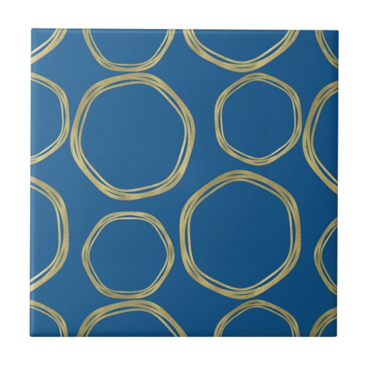 Gold Circles & Rustic Aqua Blue Chic Modern Tegeltje (Voorkant)