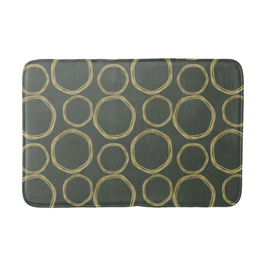 Gold Circles & Rustige Olive Green Modern Trendy Badmat (Voorkant)