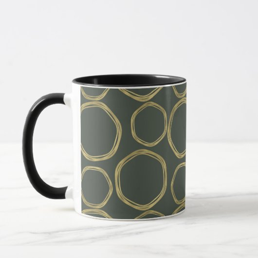 Gold Circles & Rustige Olive Green Modern Trendy Mok (Links)