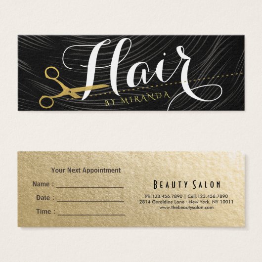 Gold Ciseaux Coiffeuse Salon coiffeuse Rendez-vous (Devant & derrière)