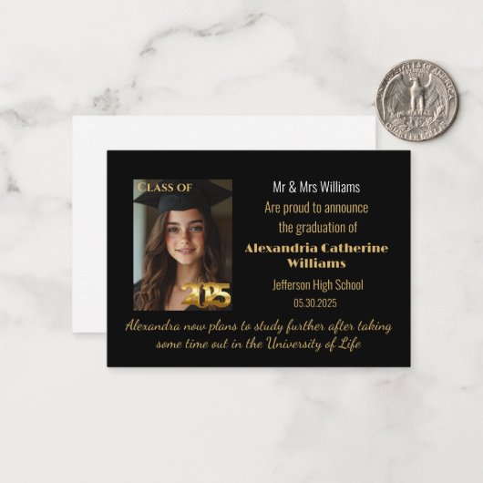 Gold Class of 2025 Graduation Faire-part Card (Devant/Arrière en situation)