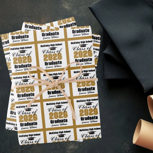 Gold Class of 2026 Customized Graduation Inpakpapier Vel