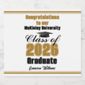Gold Class of 2026 Graduation Party Custom Bier Etiket (Enkel label)