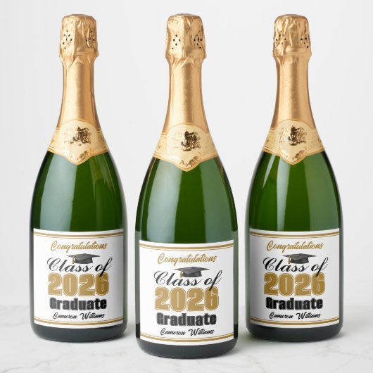 Gold Class of 2026 Graduation Party Custom Sparkling Wijnetiket (Flessen)