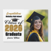 Gold Class of 2026 Graduation Photo Magnet Card (Devant)
