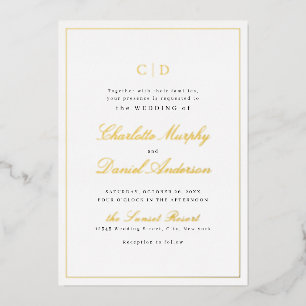 Gold Classic Elegance Script Monogram Weddenschap Folie Uitnodiging