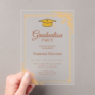 Gold Classic Graduation Cap Party Acryl Uitnodigingen