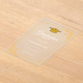 Gold Classic Graduation Cap Party Acryl Uitnodigingen (Laagn)