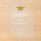 Gold Classic Graduation Cap Party Acryl Uitnodigingen (Voorkant)