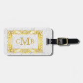 Gold Classic Monogram Elegant Lijst White marble Bagagelabel (Voorkant horizontaal)