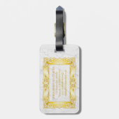 Gold Classic Monogram Elegant Lijst White marble Bagagelabel (Achterkant verticaal)