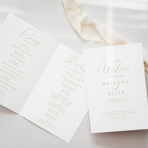 Gold Classy Chic Minimalist Folded Wedding Programma