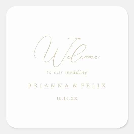 Gold Classy Chic Minimalist Weddenschap Welkom Vierkante Sticker (Voorkant)