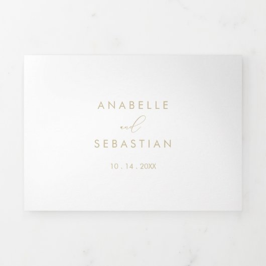 Gold Classy Chic Minimalist Wedding Drieluik Uitnodiging (Cover)