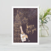 Gold Clock Happy Nieuwjaar Kaart (Staand voorkant)