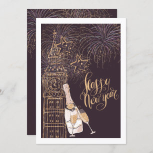 Gold Clock Happy Nieuwjaar Kaart