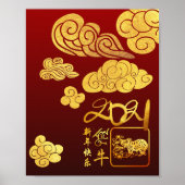 Gold Clouds Ox papieren Chinees nieuwjaar 2021 VP Poster (Voorkant)