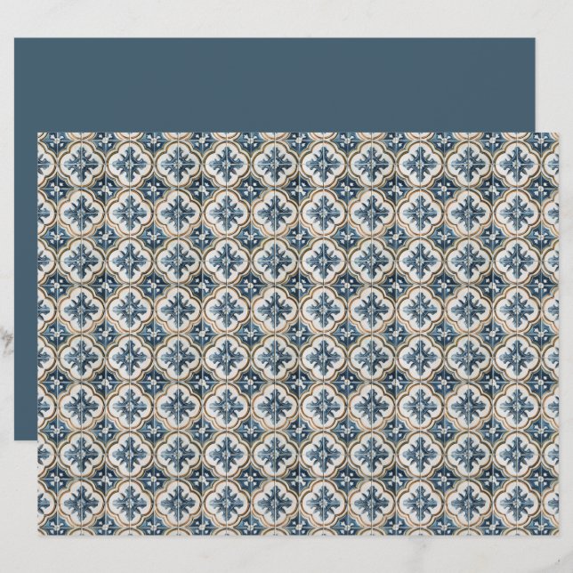 Gold Clover Blue Accents Spanish Tile Pattern  (Voorkant / Achterkant)