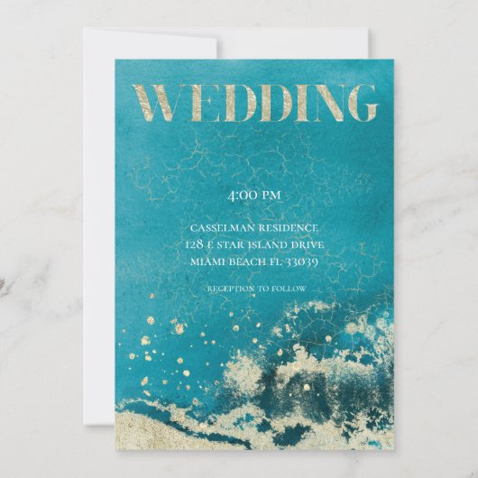 Gold Coast Aqua Surf Faire-part de mariage moderne (Dos)