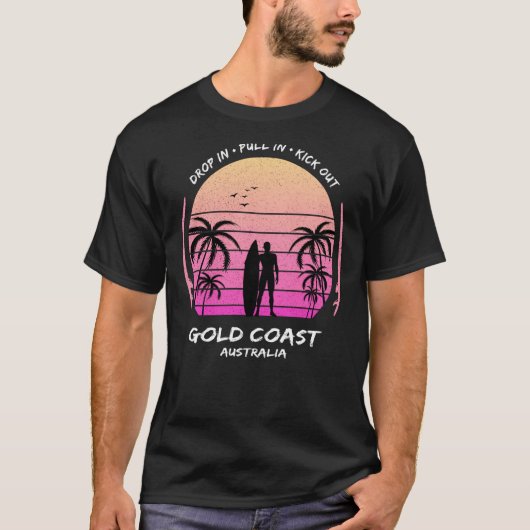 Gold Coast Australia Palms Drop Pull Kick Surfing T-shirt (Voorkant)