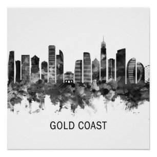Gold Coast Australia Skyline BW Perfect Poster