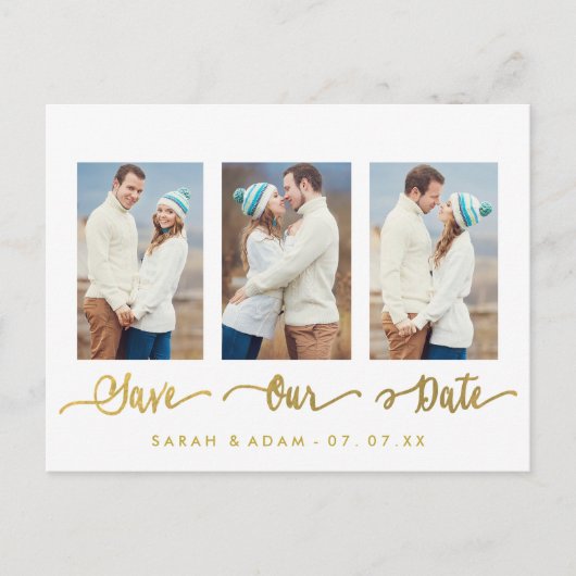 Gold Collage Foto Opslaan van de datum Briefkaart (Voorkant)