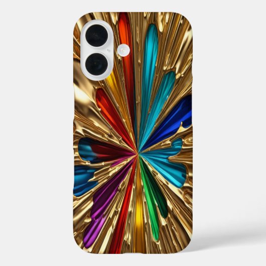 Gold & Color Burst - iPhone 16 Coque (Verso)